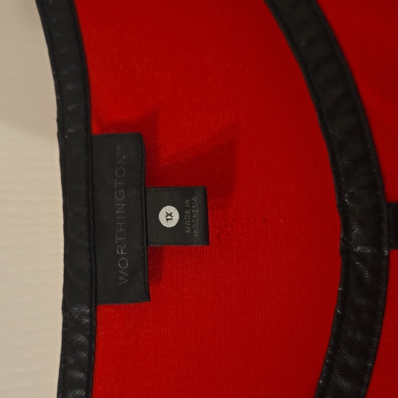 Worthington 3/4 Sleeve Top in Barbados Cherry with Leather Like Trim - Picture 2 of 7